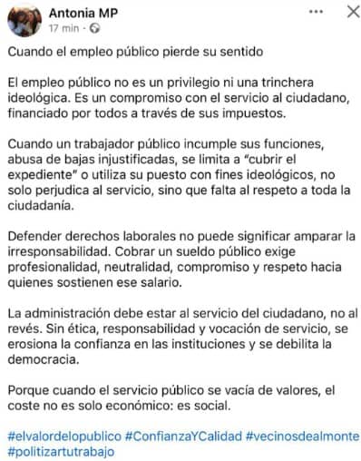 post facebook antonia mp cuando empleo público pierde sentido